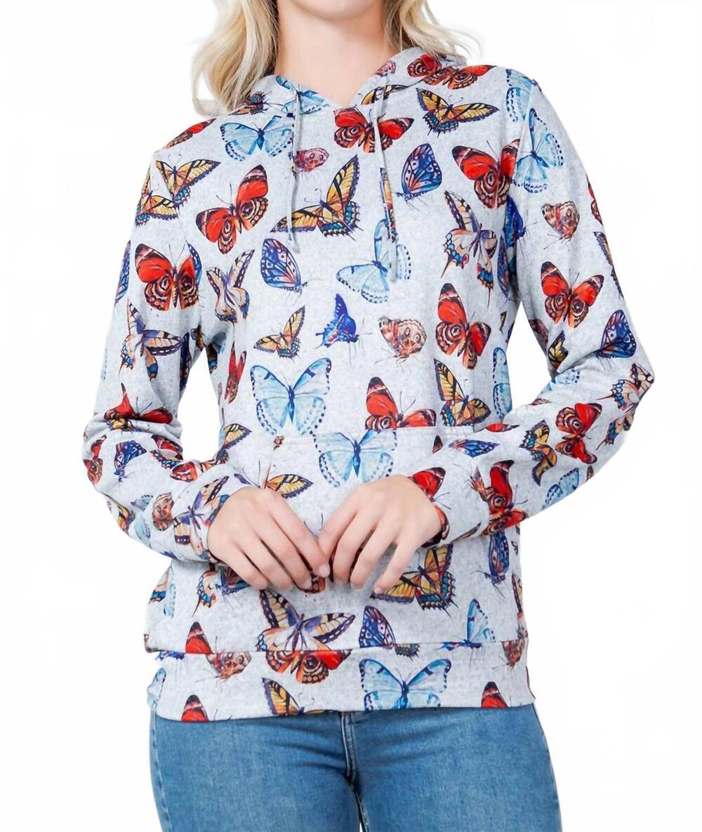 NEW LA SOUL colorful butterfly soft sweater knit pullover hoodie in multicolor